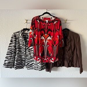 Women’s Size Medium Warm Color 3 Piece Bundle Jackets Top Linen Brown Red